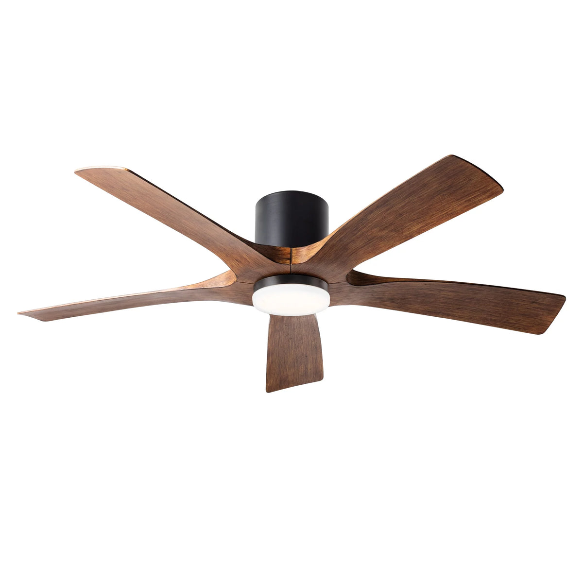 Indoor and Outdoor 5-Blade Smart Flush Mount Ceiling Fan 54in Matte Black Distressed Koa with Remote Control N81936