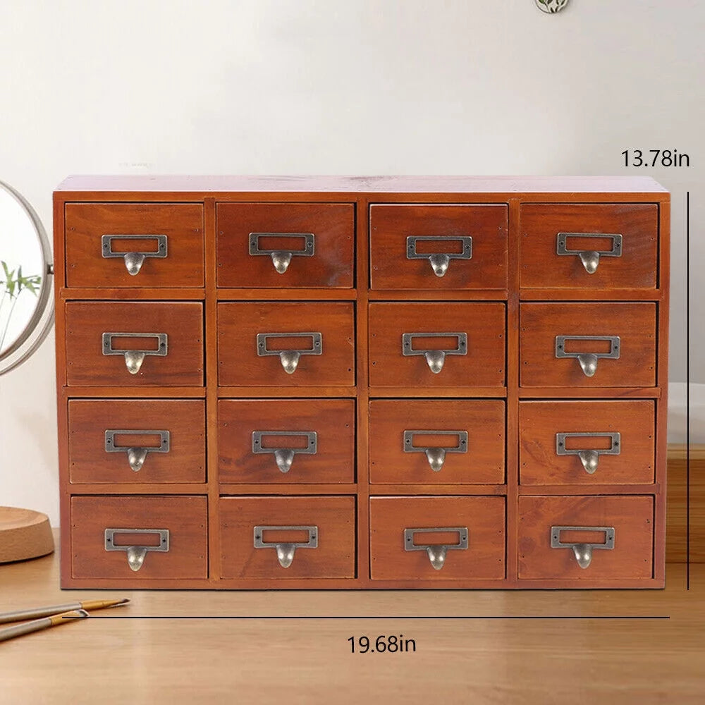 16 Drawer Vintage Wood Apothecary Cabinet E304500