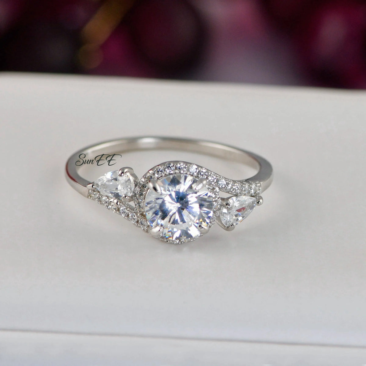 3.0ct Halo Brilliant Cut Pear Engagement Ring 925 Sterling Silver P452355