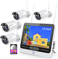 3MP Wireless Security Camera System with 12" Monitor 2TB Hard Drive, 8CH NVR Kits, 4Pcs 3MP IP Cameras, Night Vision O22684