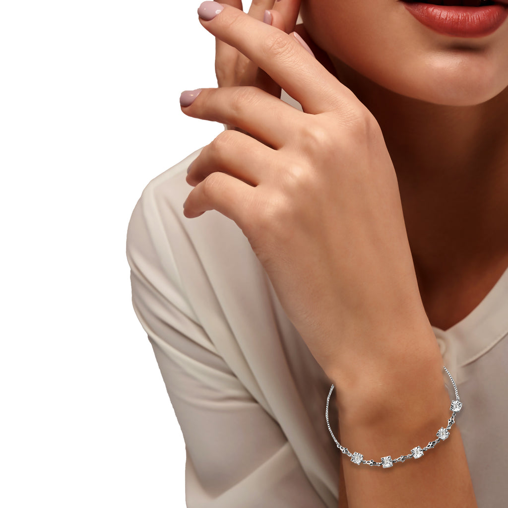 925 Sterling Silver White Bolo Bracelet G80201