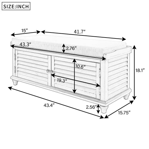 White Wooden Storage Bench with Removable Cushion G4015