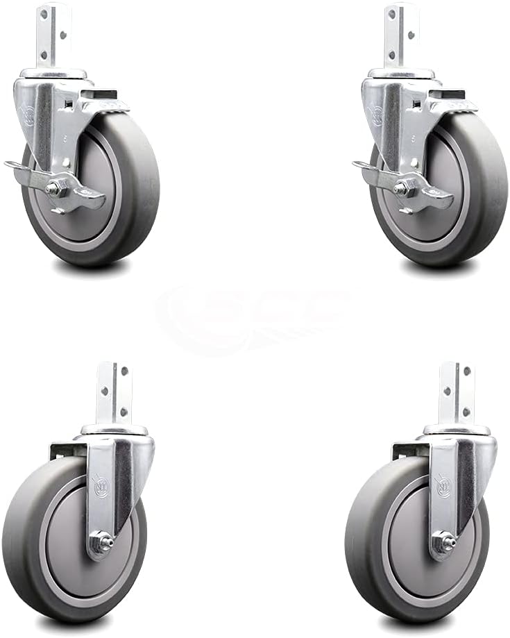 Swivel Square Stem Caster Set 4 with Gray Thermoplastic Rubber Wheel U19107