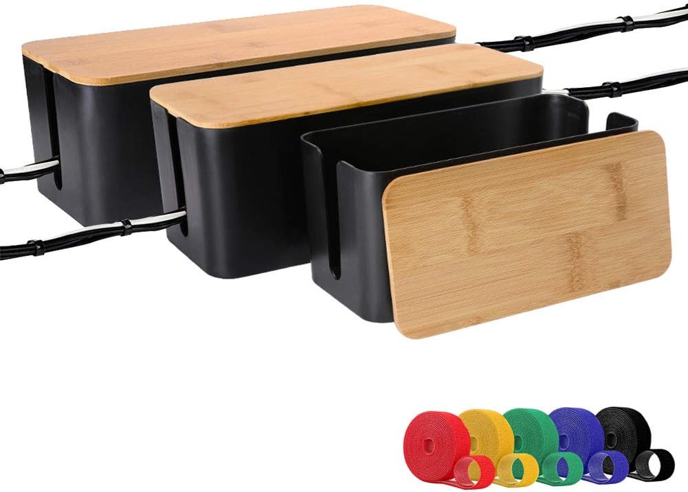 White Bamboo Lid Cable Management Box (2 Pack) L17424