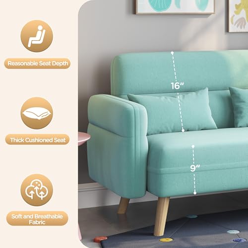 Aquamarine Fabric 2 Seater Sofa with Lumbar Pillows L96127