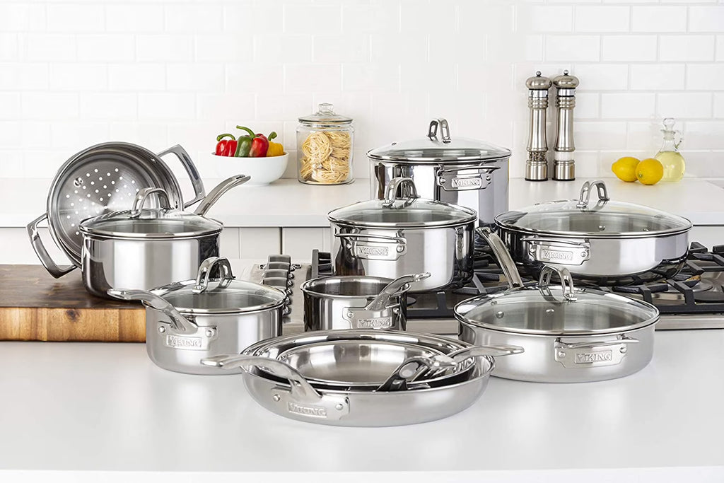 17pc Stainless Steel Cookware Set with Glass Lids K979599