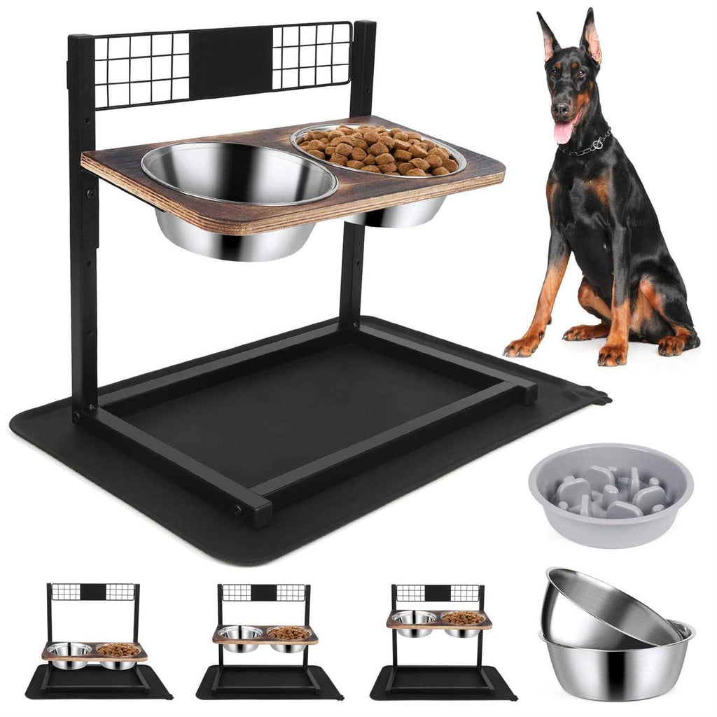 Metal Elevated Dog Bowls with Slow Feeder and Spillproof Mat P277