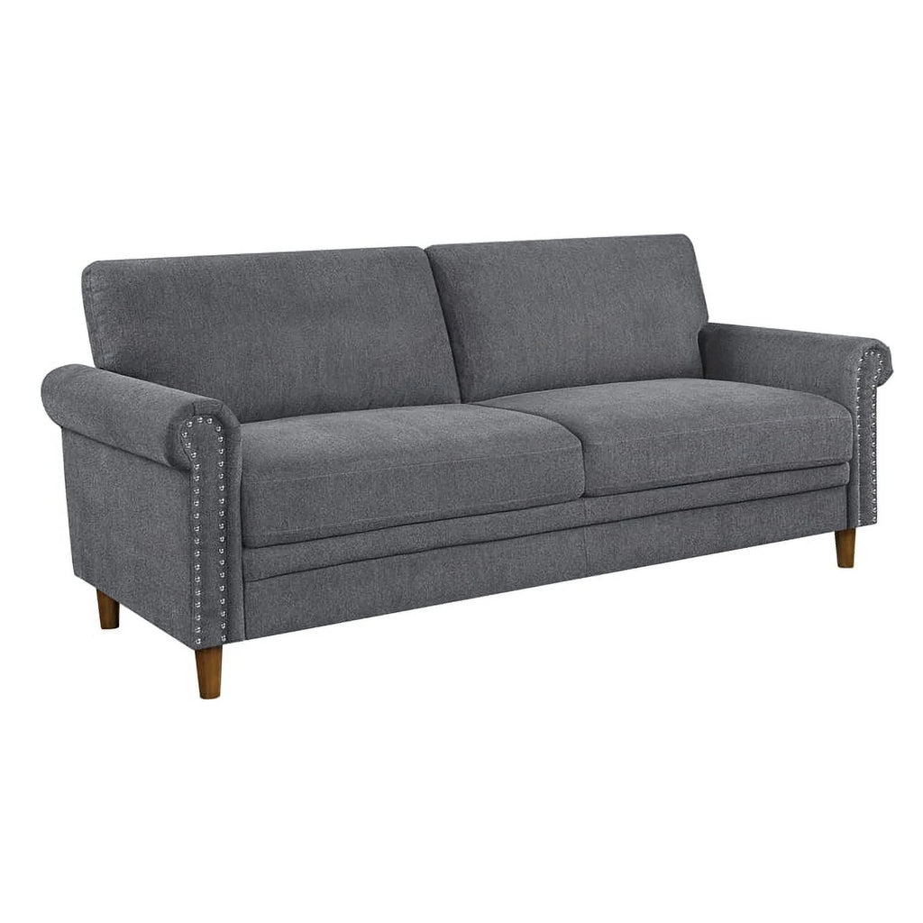 Dark Gray Fabric Upholstered Sofa with Roll Arms H5164