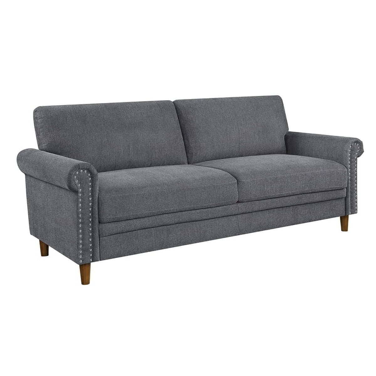 Dark Gray Fabric Upholstered Sofa with Roll Arms H5164