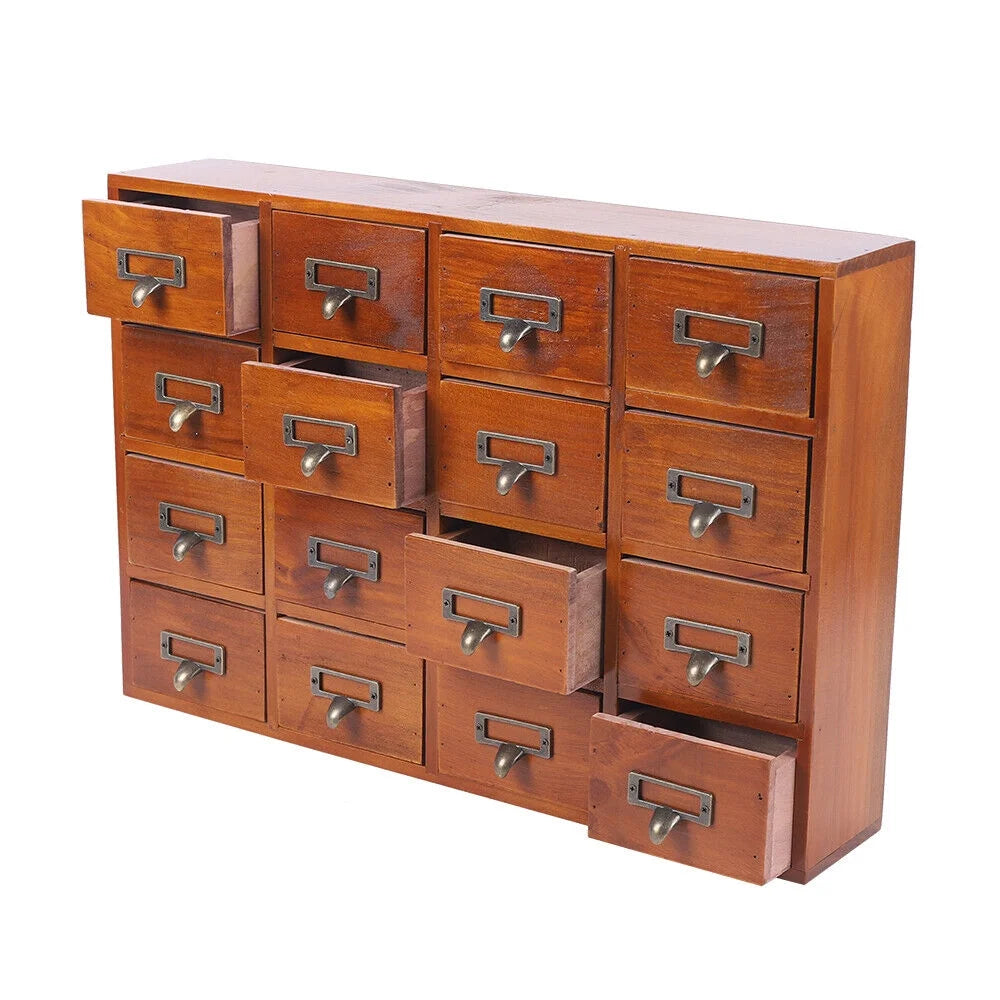 16 Drawer Vintage Wood Apothecary Cabinet E304500