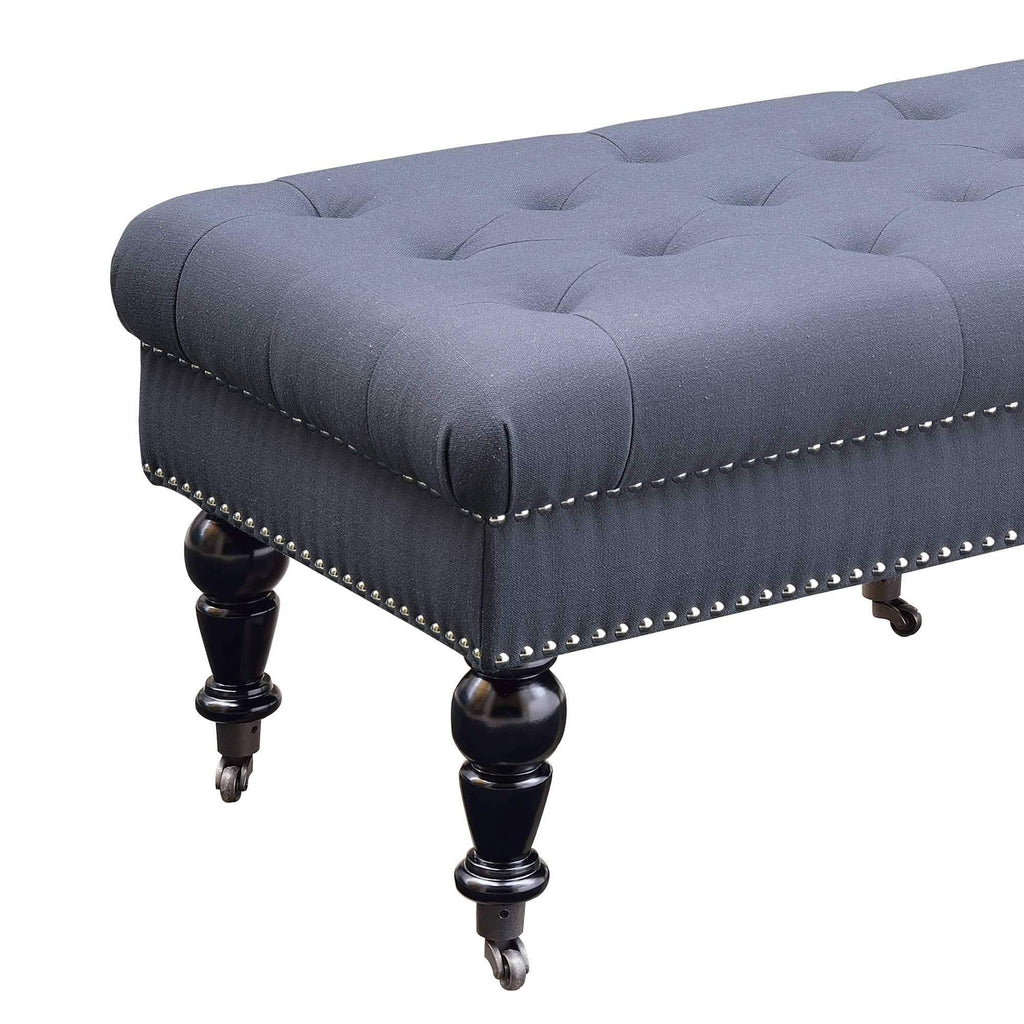 Black and Blue Button Tufted Bench with Caster Wheels O213