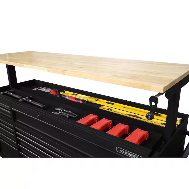 Heavy Duty 18-Drawer Mobile Workbench Cabinet with Hardwood Top in Matte Black D7448