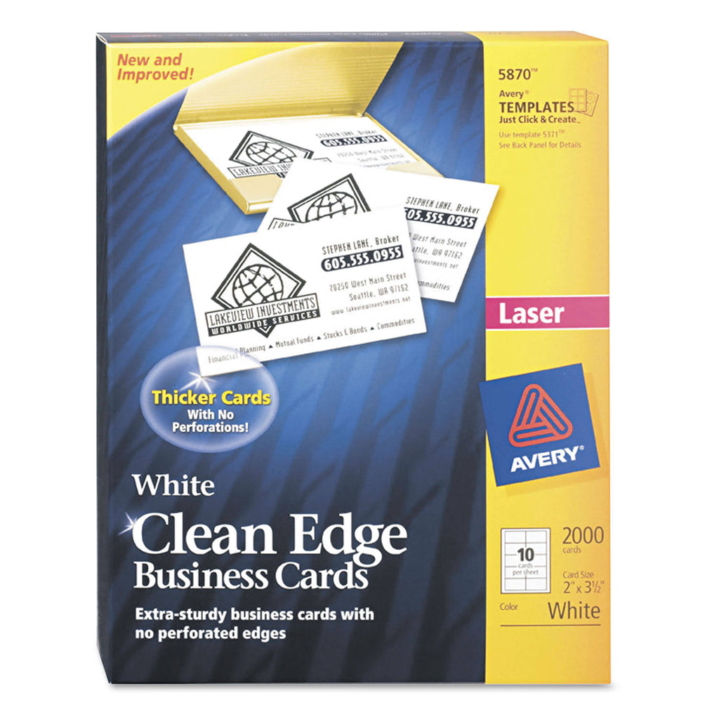 White Clean Edge Laser Business Cards - 2000 pack O64480