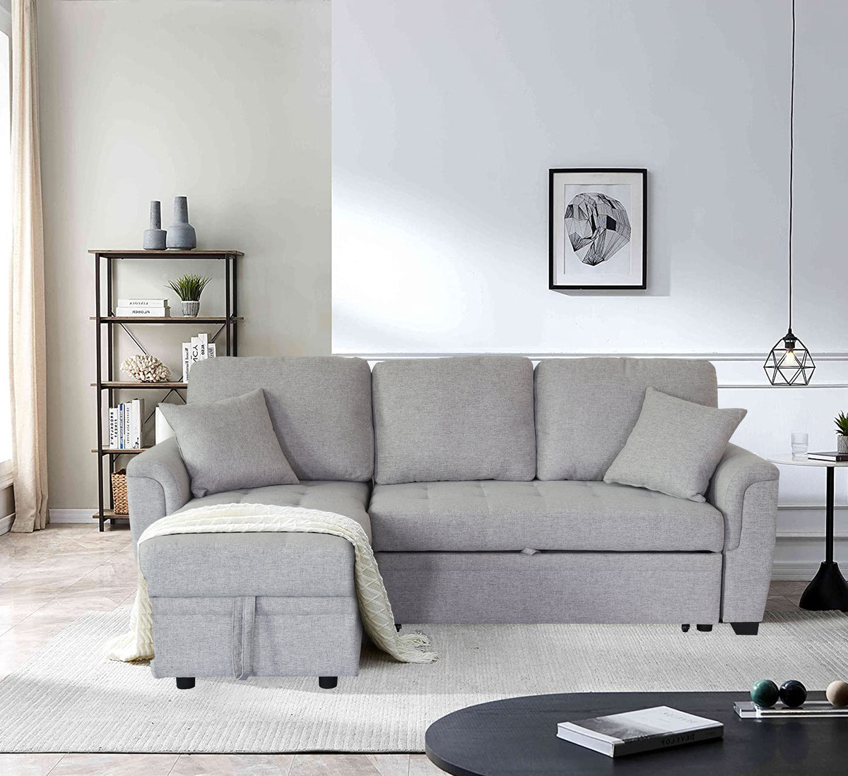 Sofa Bed with Storage, Tufted Cushion, 2 Pillows G231