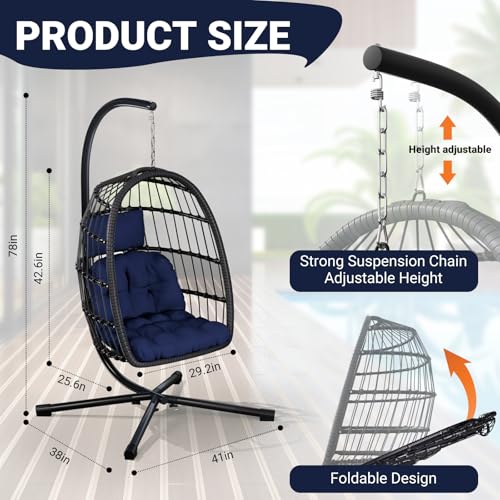 Egg Chair with Stand Rattan Wicker Hanging Swing Hammock Chair U9926