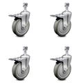 5 inch Gray Polyurethane Swivel Stem Caster Set with Total Lock Brake V940