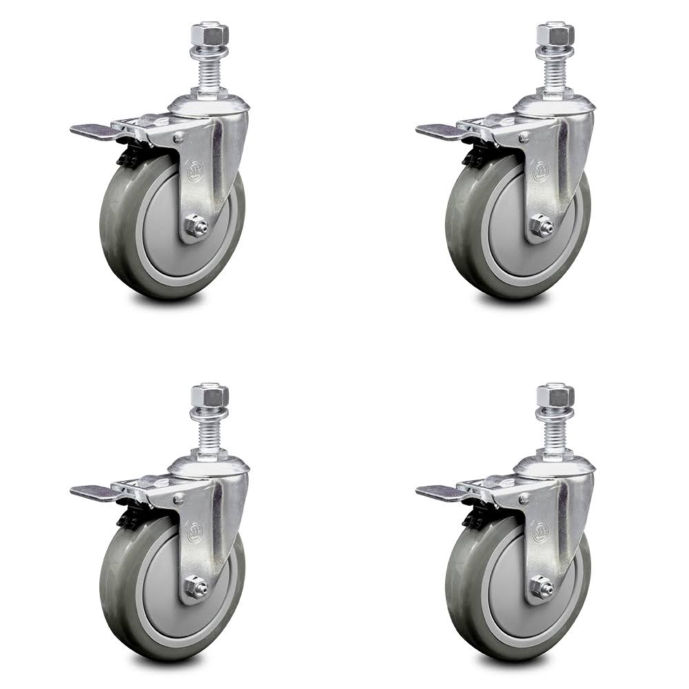 5 inch Gray Polyurethane Swivel Stem Caster Set with Total Lock Brake V940
