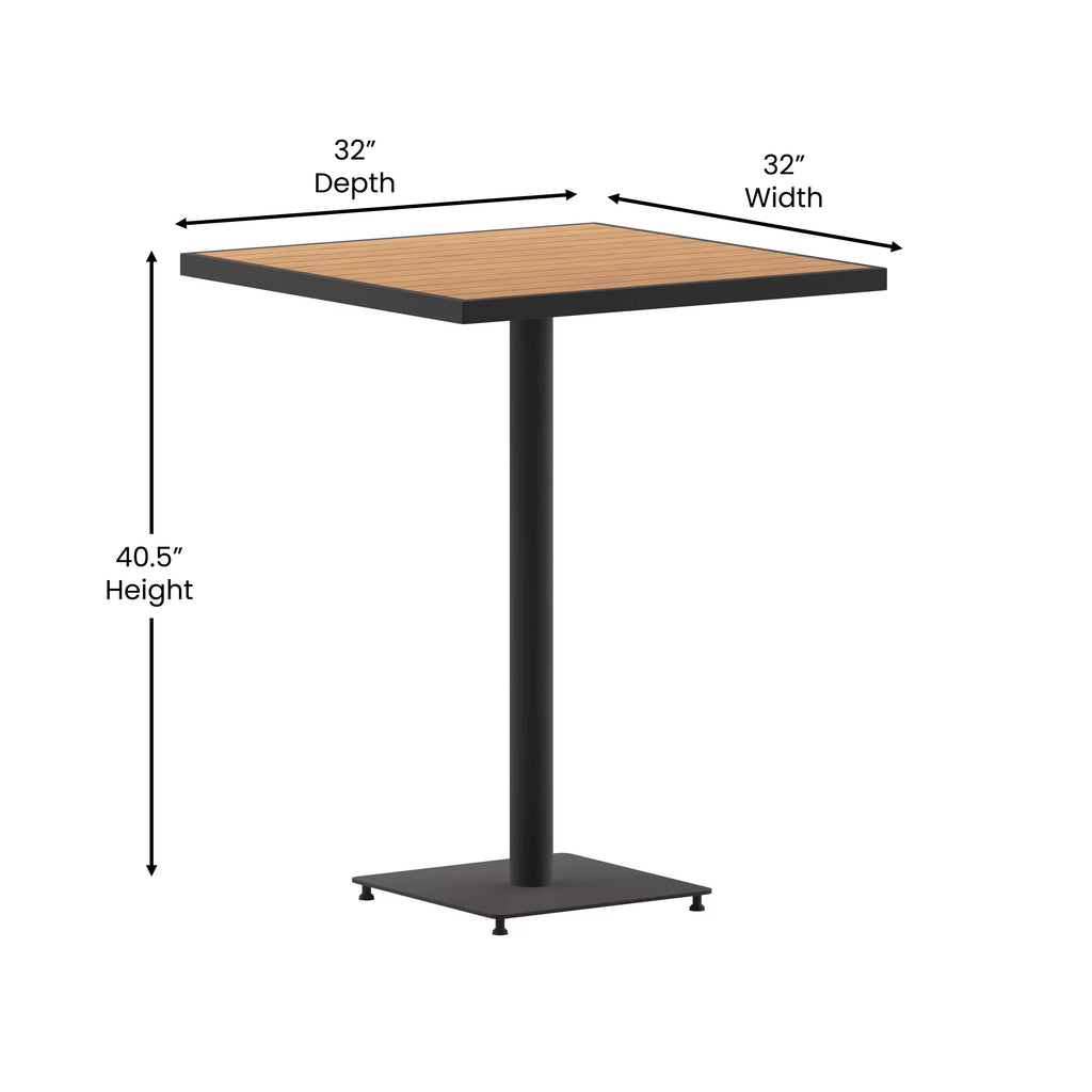 32" Square Outdoor Bar Height Table with Faux Teak Slats T531