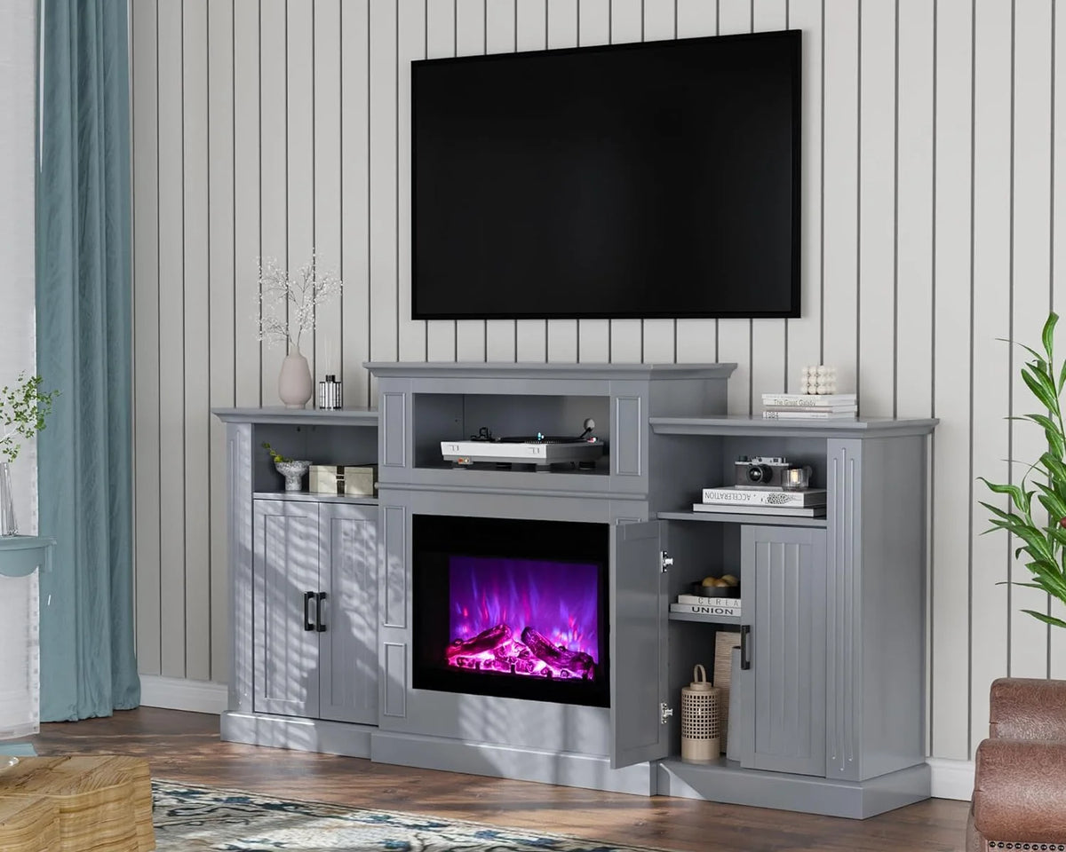 Electric Fireplace with Mantel, 79 inches Fireplace TV Stand Media Console Entertainment Center, Gray A5933