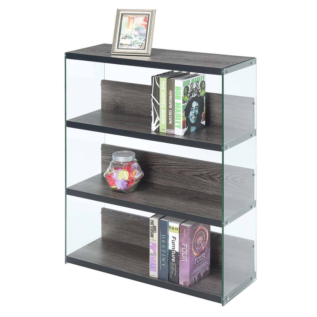 Weathered Grey 4-Tier Glass Wood Bookcase K58014