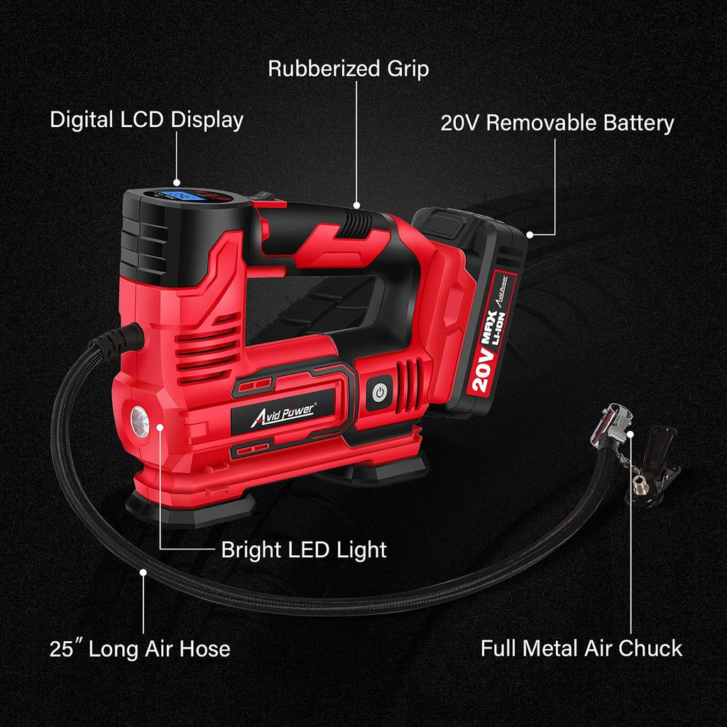 Tire Inflator Portable Air Compressor, 20V Cordless Car Tire Pump, 150PSI Auto Air Pump Pack of 2 K24730