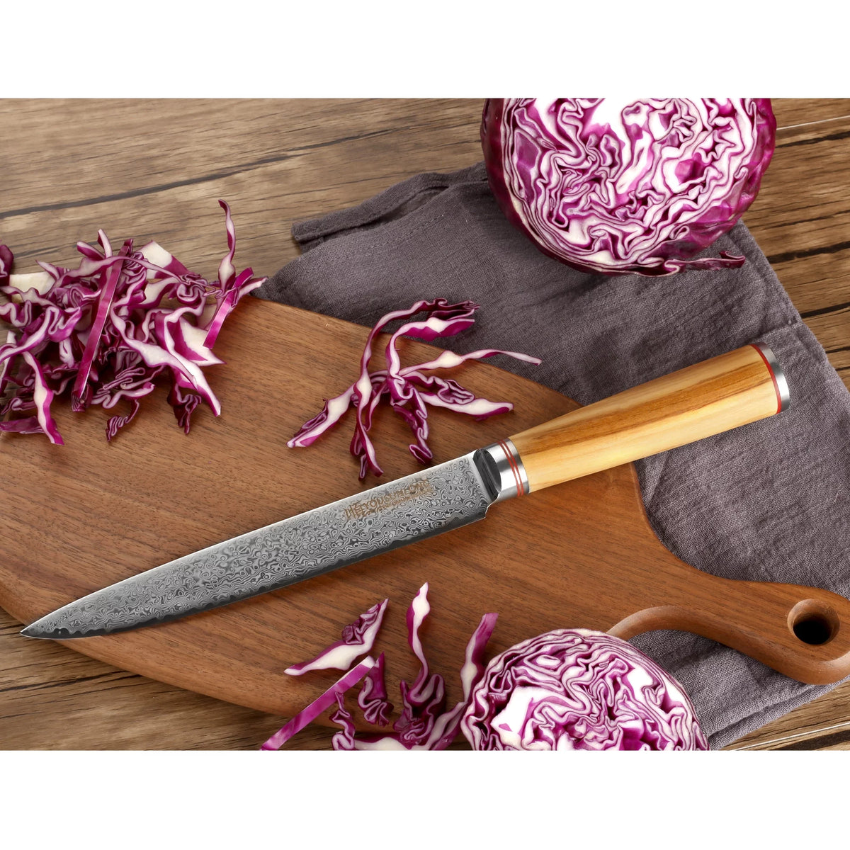 8 Inch Damascus Steel Olive Wood Carving Knife B97860