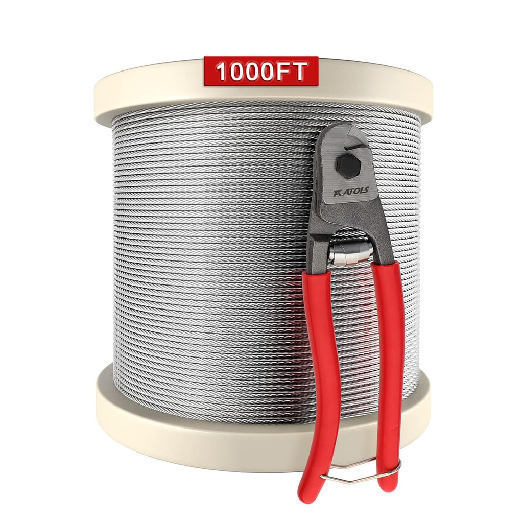 1/8 T316 Stainless Steel Cable with Cutter, 600FT Wire Rope, 7x7 Strands, Pack of 2 X6601