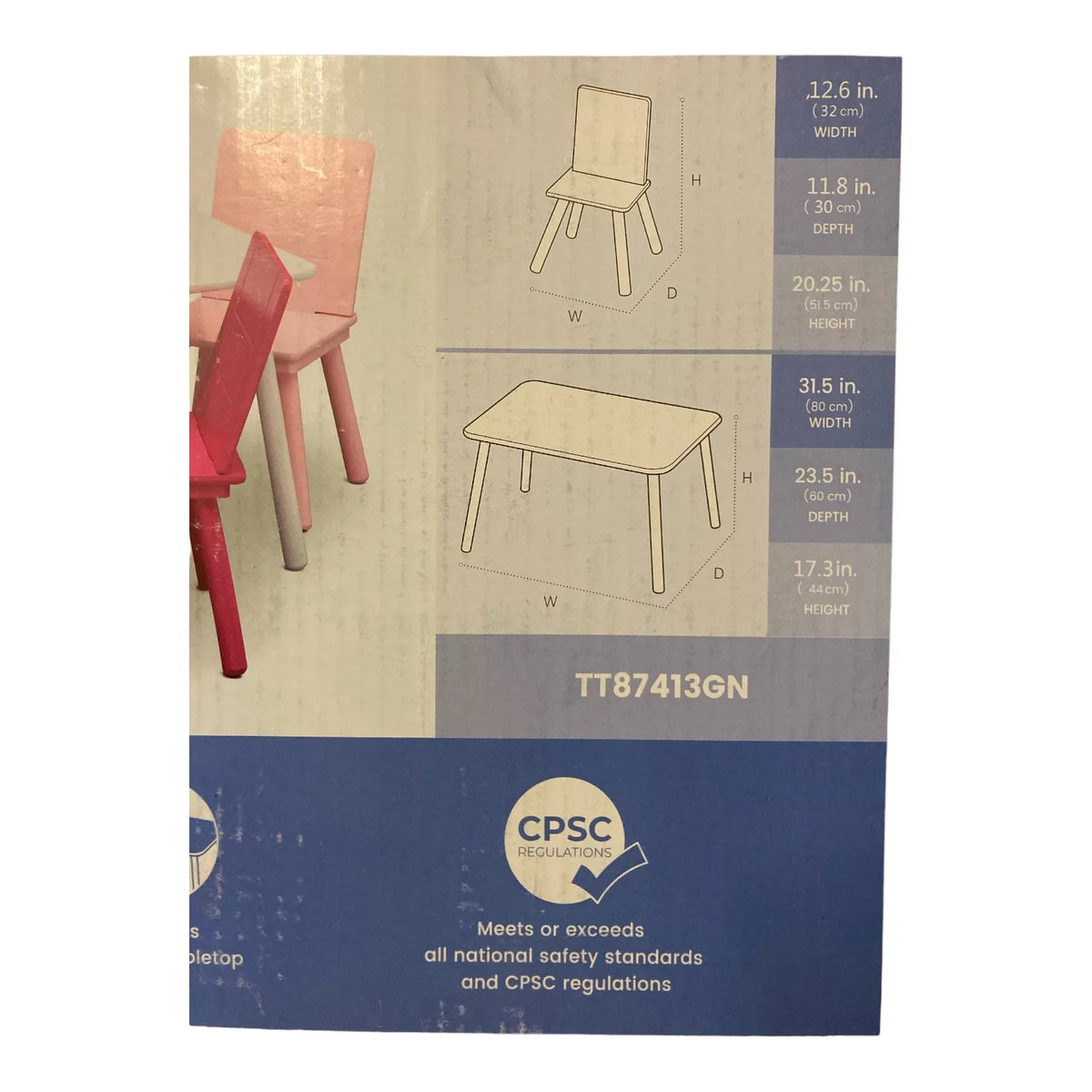 Kids Chair Set and Table, 4 Chairs Included, White/Pink O107