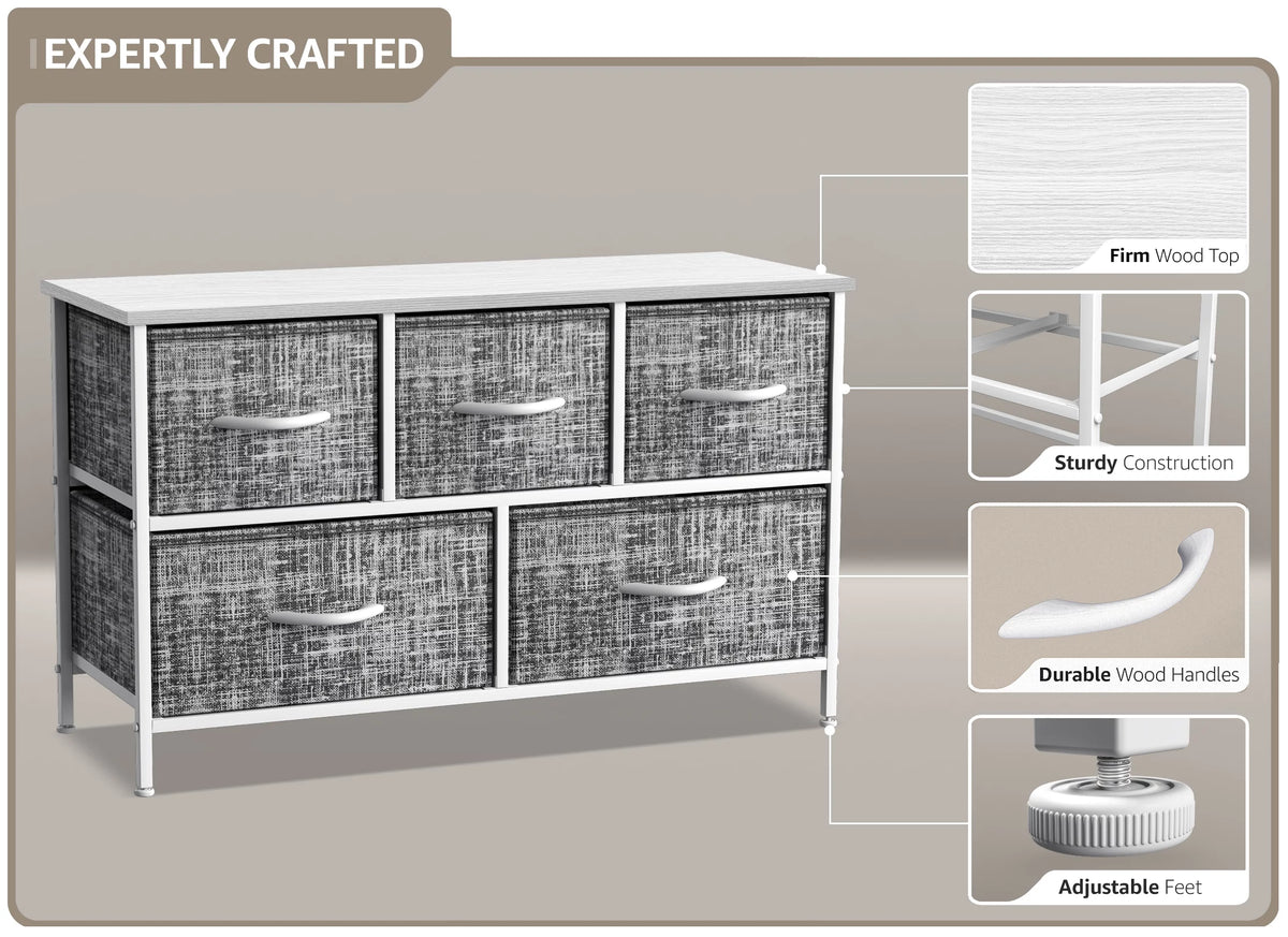 5 Drawer Storage Chest Dresser with Fabric Bins C70491