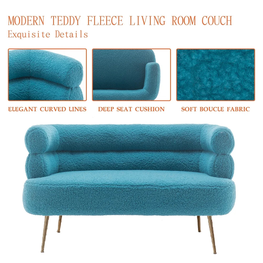 Blue Upholstered Loveseat Lounge Chair with Metal Legs F1044