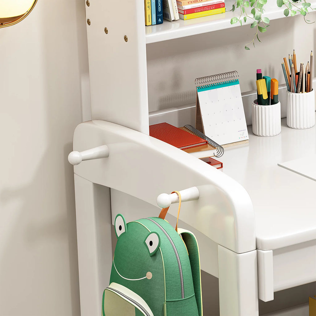 Kids Desk and Chair Set with Drawer and Bookshelf White K310