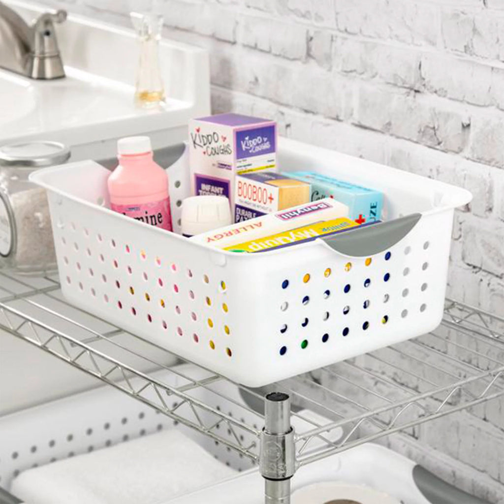 Medium White Plastic Storage Organizer Basket, 6 Pack I3583