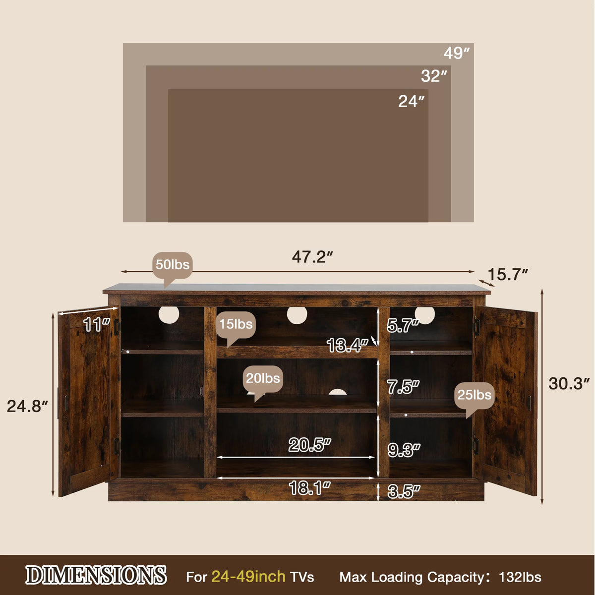 Mid-Century Fireplace TV Stand for 49 Inch TV S378