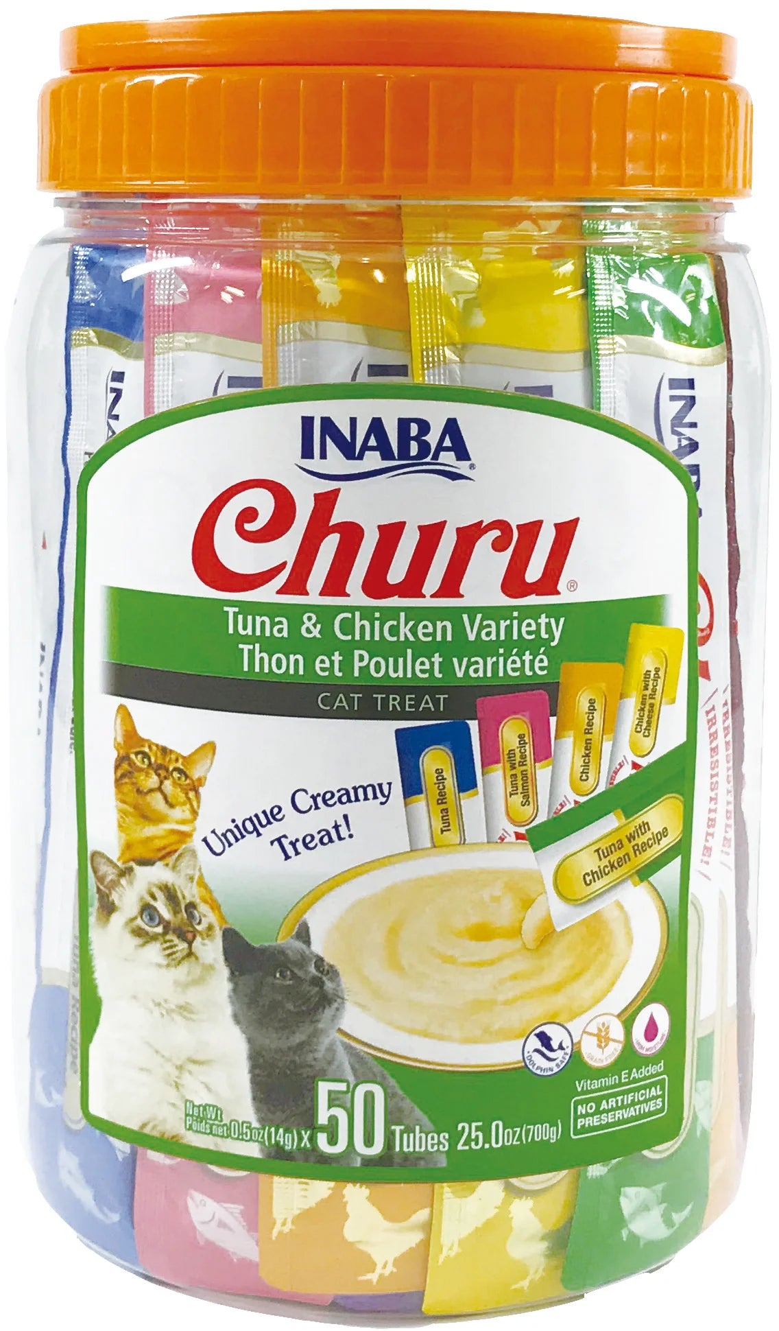 Grain-Free Lickable Creamy Cat Treats, 50 Tubes, Tuna & Chicken I46555