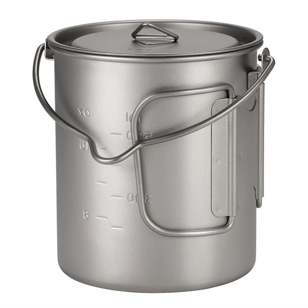 Ultralight 750ml Titanium Pot with Lid and Foldable Handle P498