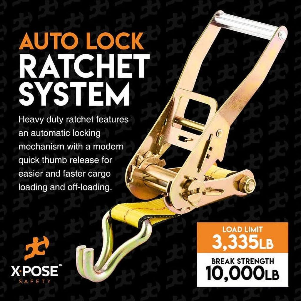 2 Inch x 15 Foot Ratchet Tie Down Straps with Double J Hooks M199