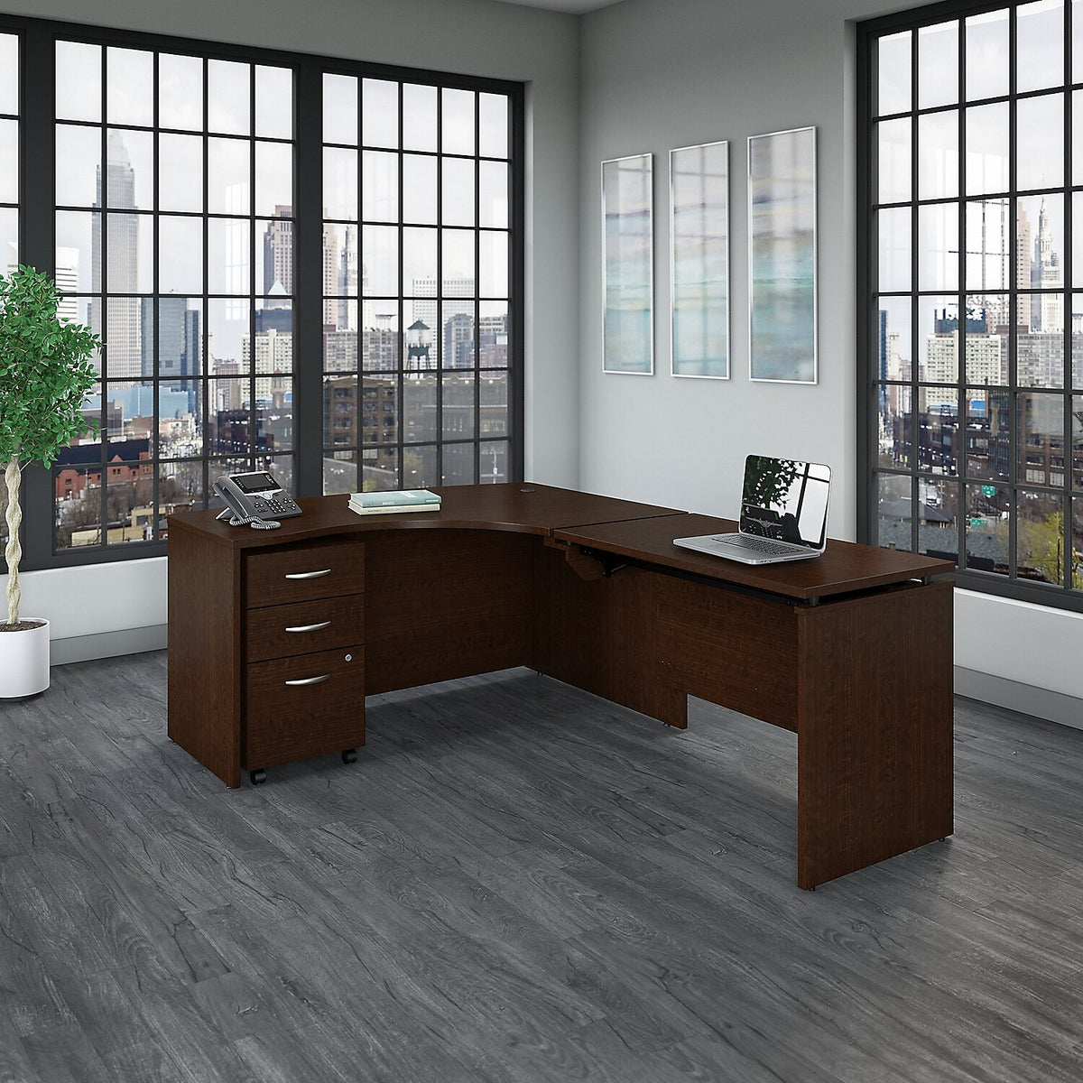 Mocha Cherry L Shaped Desk Office Set D2233