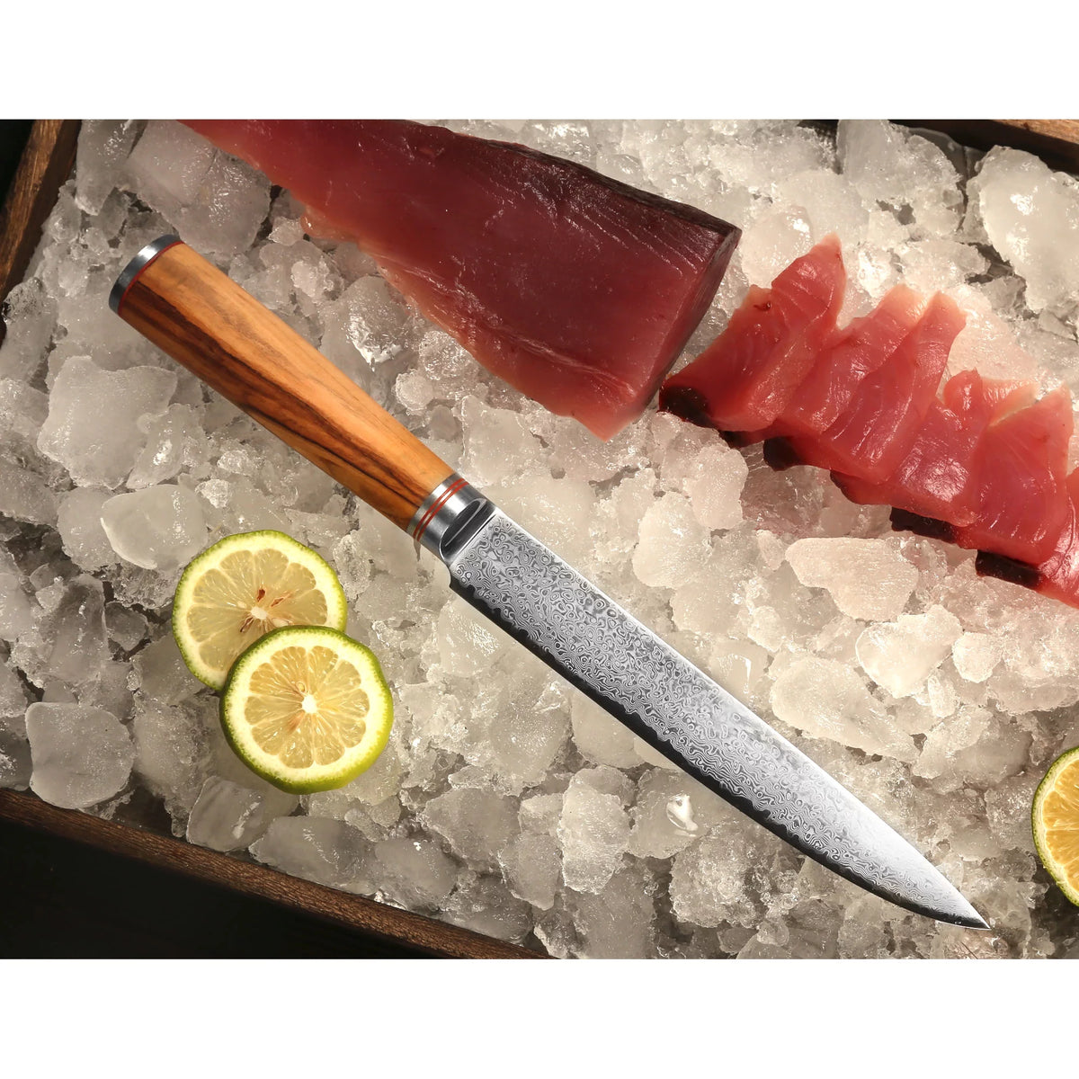 8 Inch Damascus Steel Olive Wood Carving Knife B97860