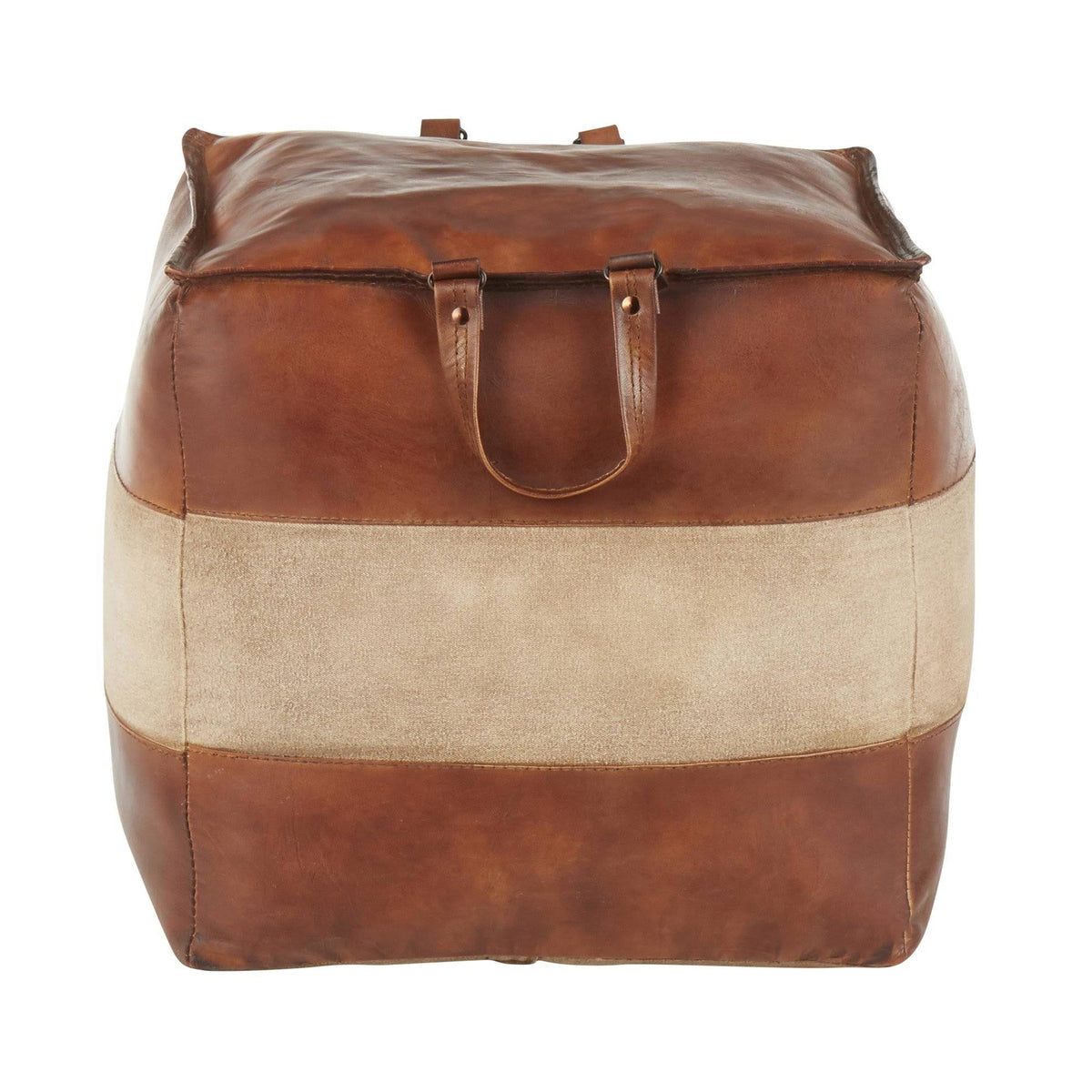 Espresso Leather Tan Canvas Pouf M8488
