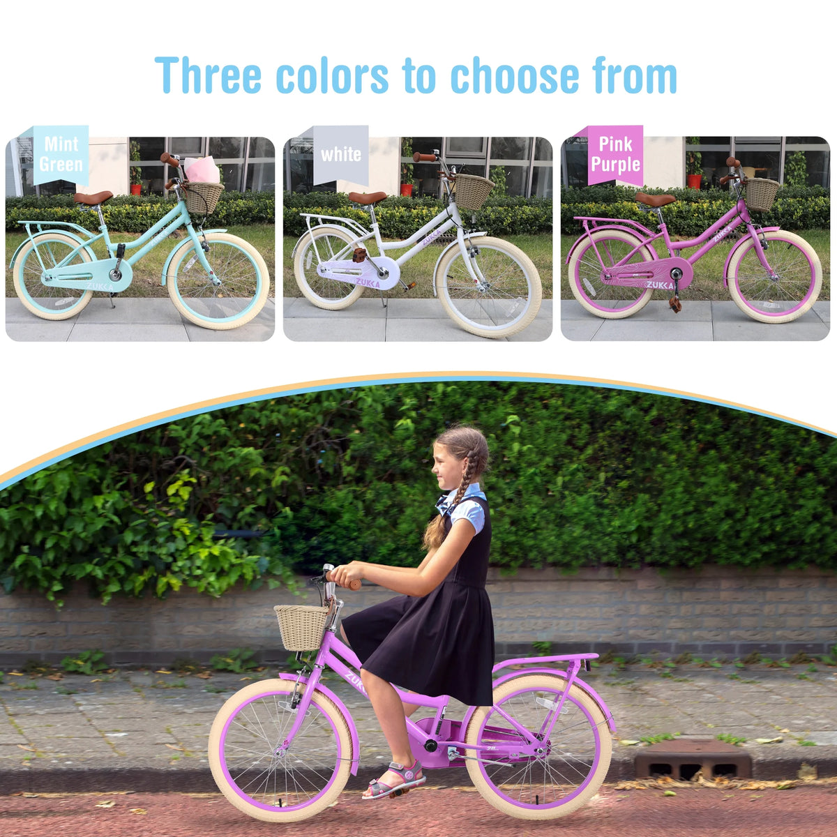20" Kids Bike with Woven Basket White N458281