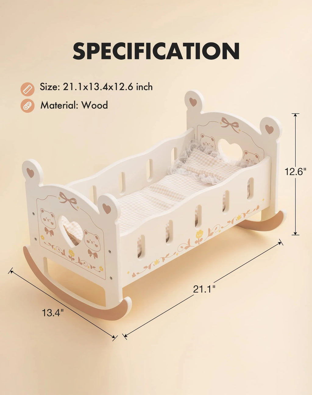 Wooden Doll Cradle with Bedding for 18 Inch Dolls I6412