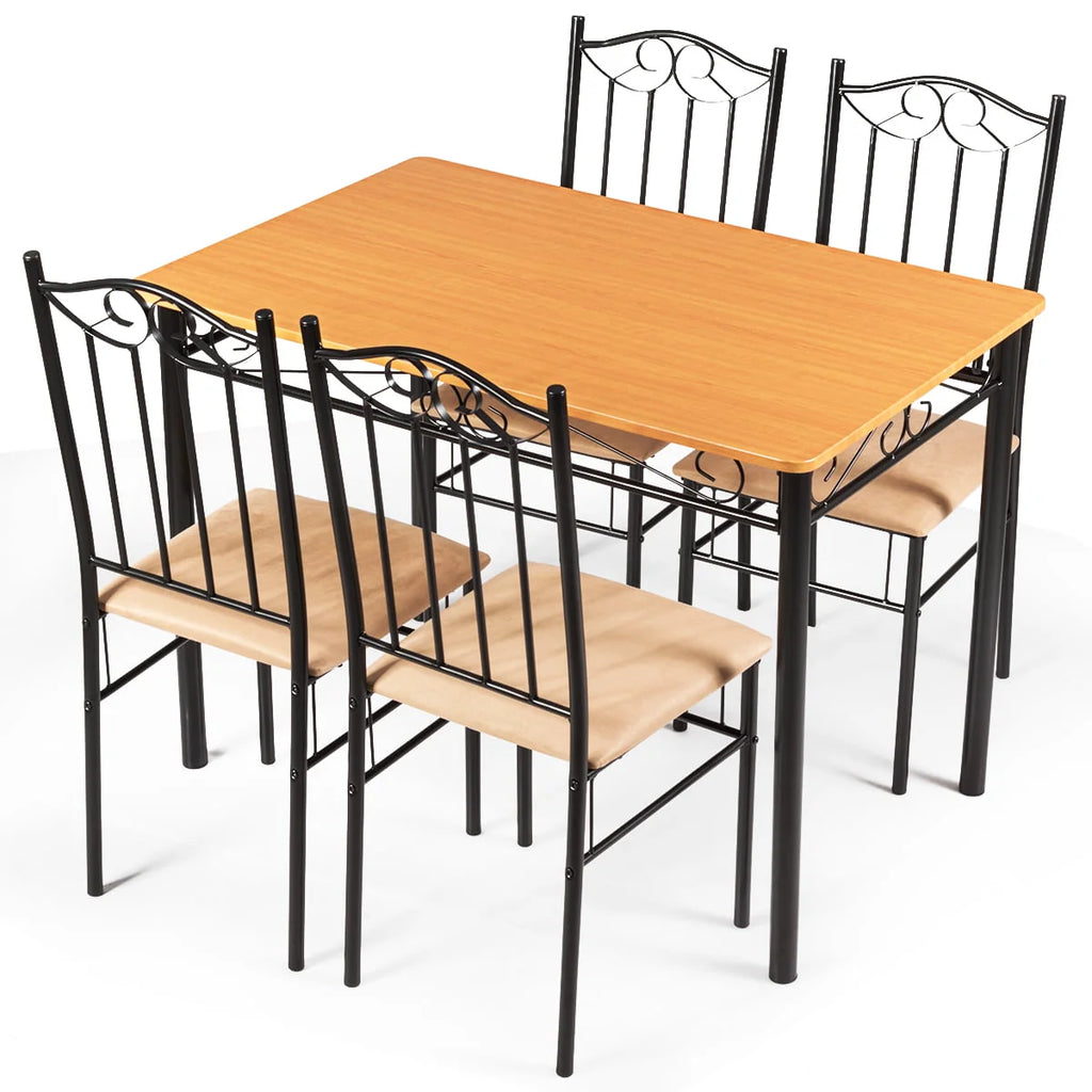 5 PC Wood Metal Dining Set with Table and 4 Chairs C918