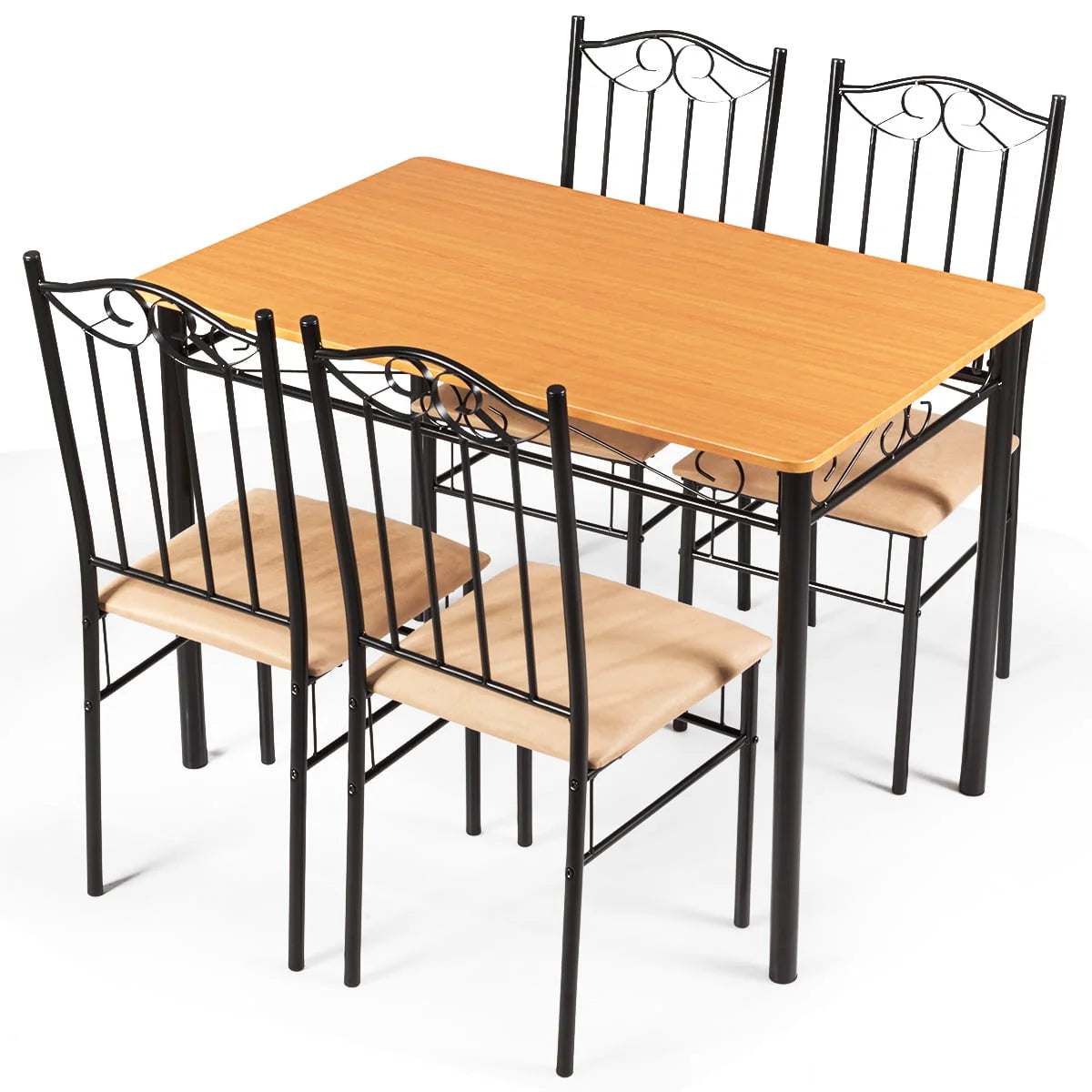 5 PC Wood Metal Dining Set with Table and 4 Chairs C918
