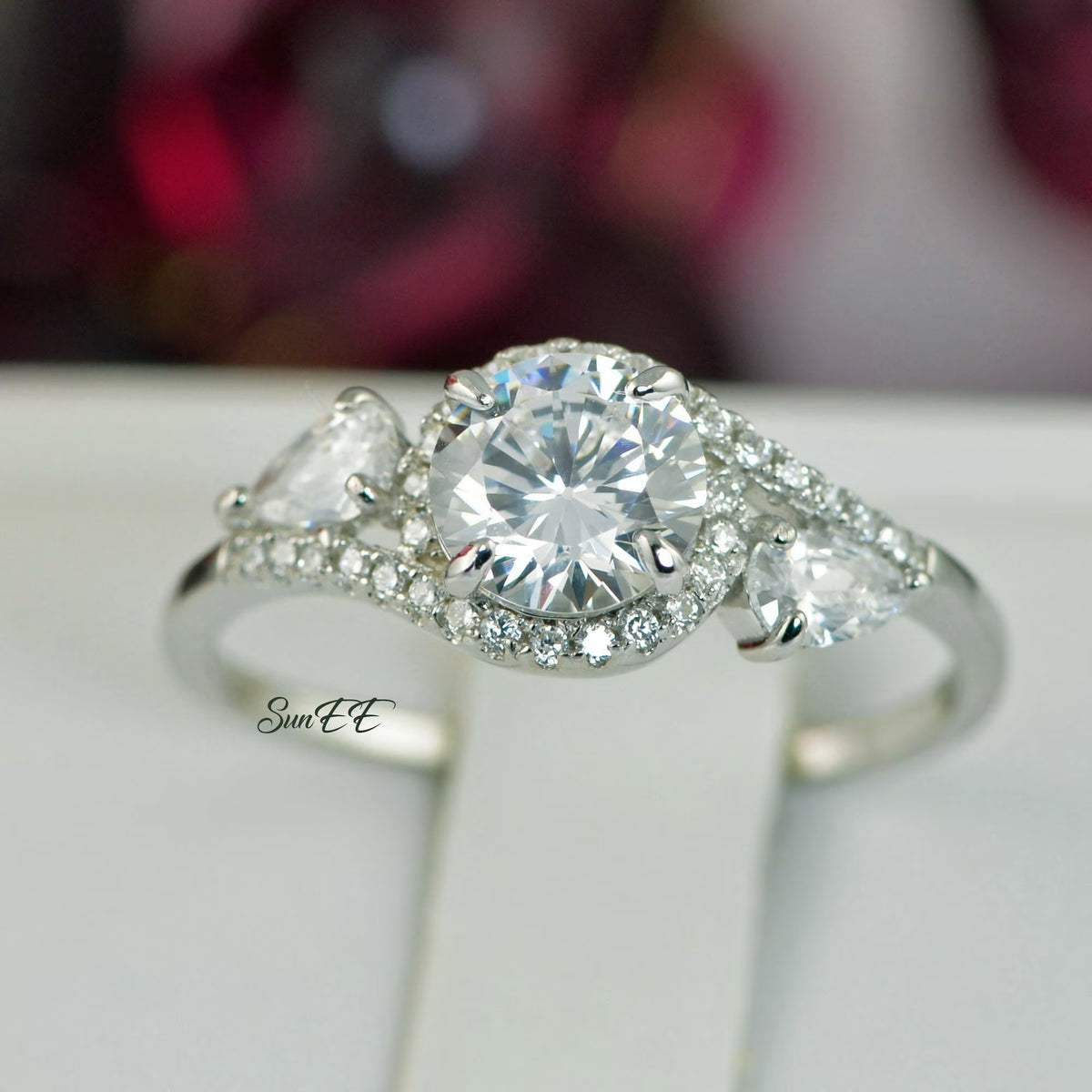 3.0ct Halo Brilliant Cut Pear Engagement Ring 925 Sterling Silver P452355