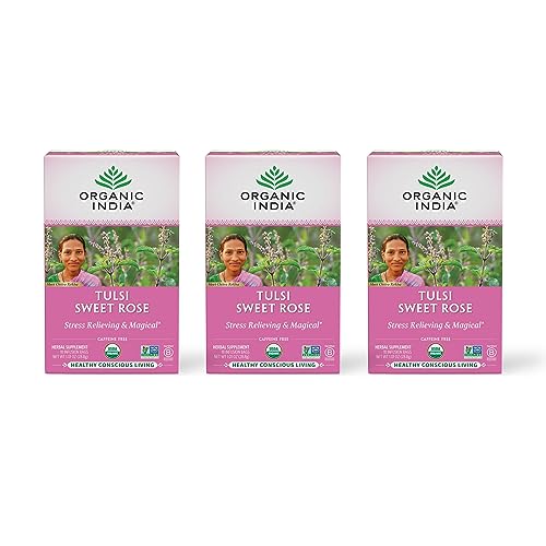Organic Tulsi Sweet Rose Herbal Tea, 18 Infusion Bags, 3 Pack L76895