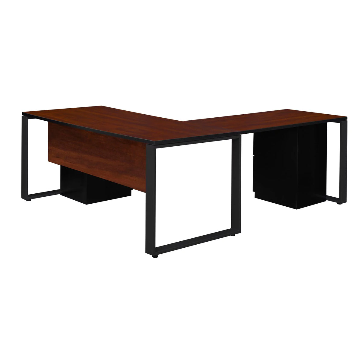 66 x 30 in. Double Pedestal L-Desk with Return, Maple & Black Q8750