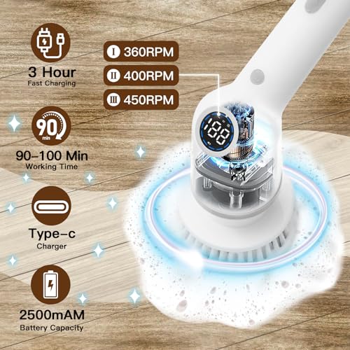 Cordless Electric Spin Scrubber with 8 Replaceable Brush Heads B88731