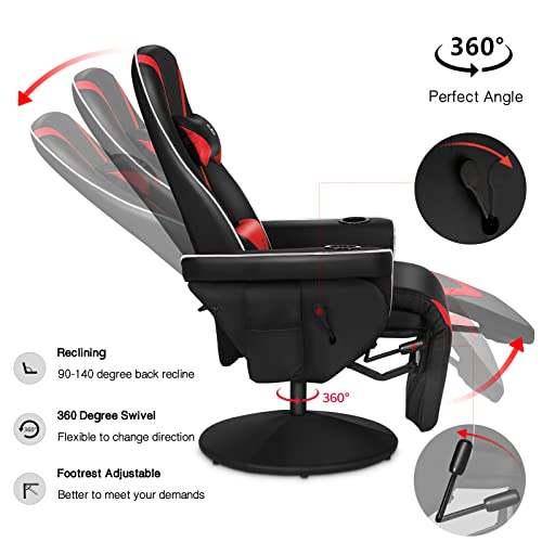 Black White Ergonomic Recliner Gaming Chair with Footrest and Cupholders P227570