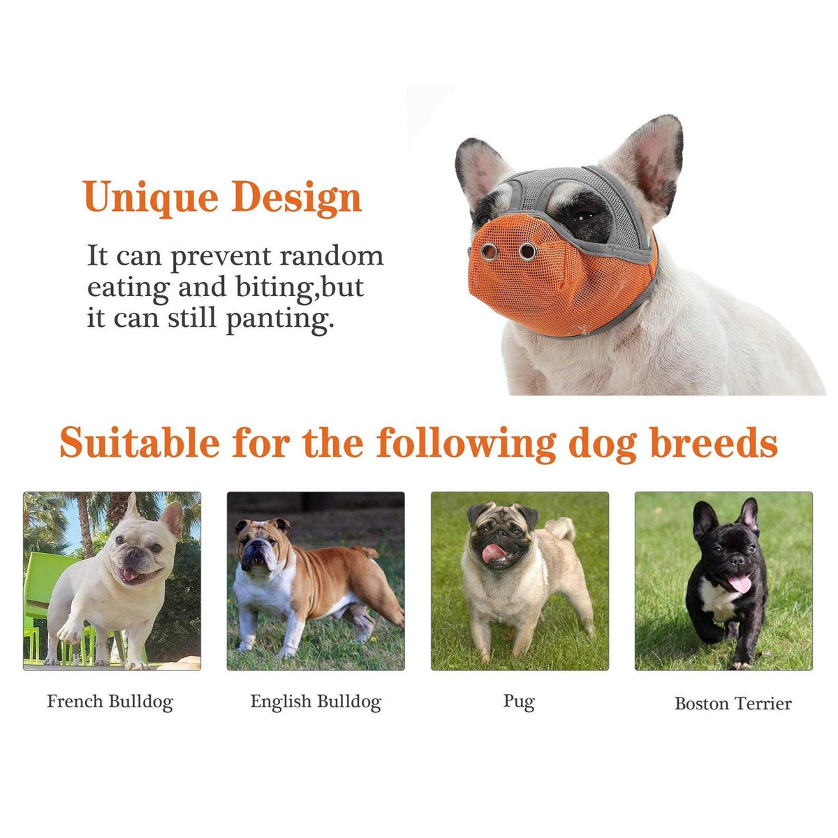 Short Snout Dog Muzzle Adjustable Breathable Mesh P4803
