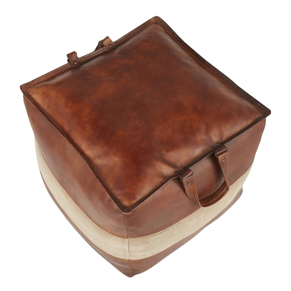 Espresso Leather Tan Canvas Pouf M8488